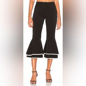 Flared Ruffle Dress Capri Pants with White Trim Black Solid Zip Closure